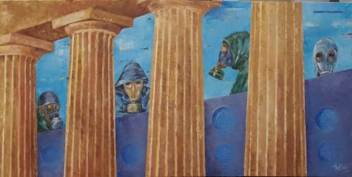 4-pillars-gasmasks-oil-on-canvas-jwboer-18x36