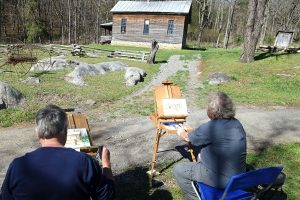 Plein air painting the barn