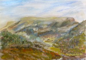 house mountain in watercolor