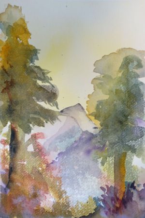 Mountain scene in watercolor